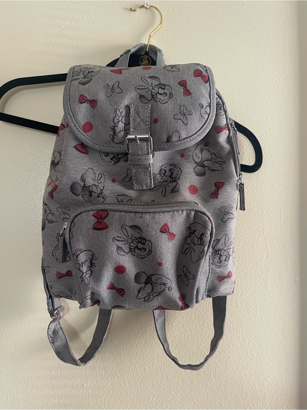 Disney Gray Minnie Mouse Print Backpack with Pink Accents